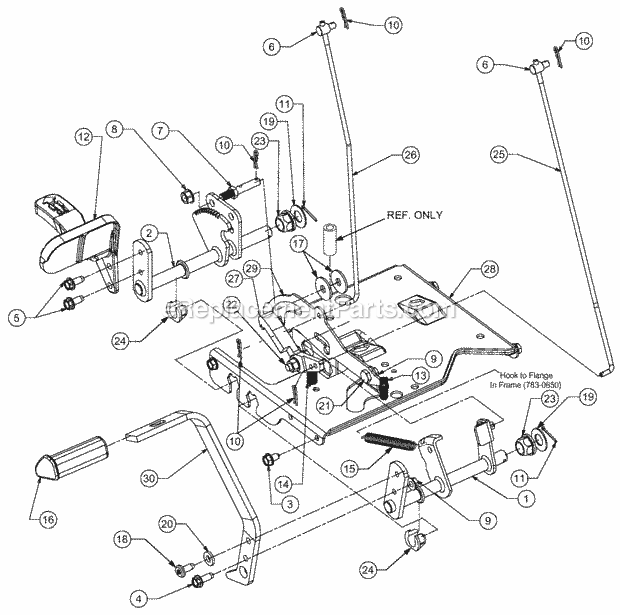 Pedal Assembly Diagram and Parts List for 1529 13A-261H100 Cub Cadet Lawn Tractor